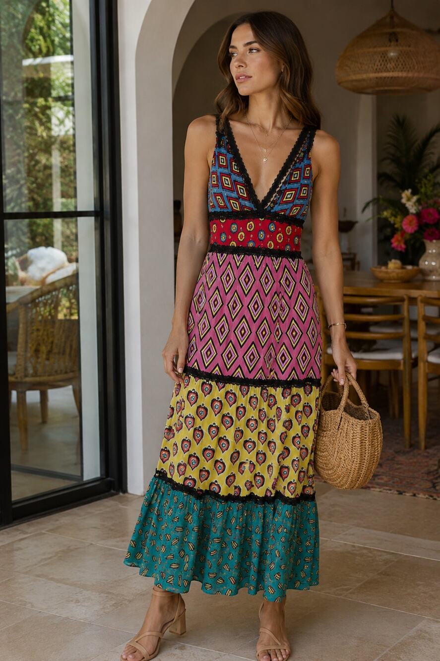 Alice + Olivia X Carla Kranendonk Karolina Paneled Maxi Dress Womens Size 6